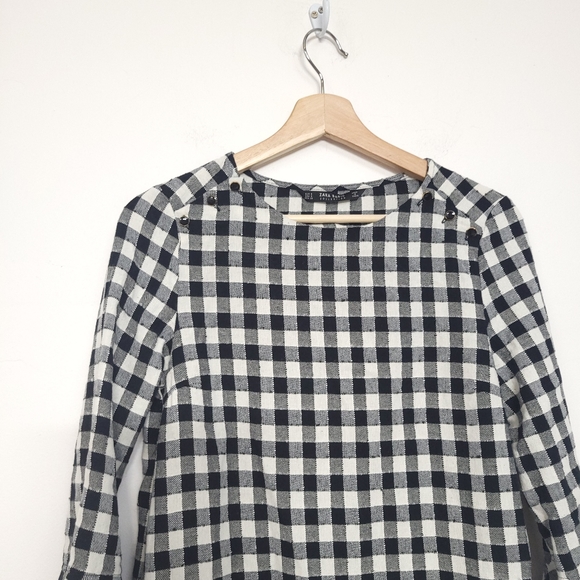 Zara black and white gingham peplum dress, size small - Picture 7 of 13